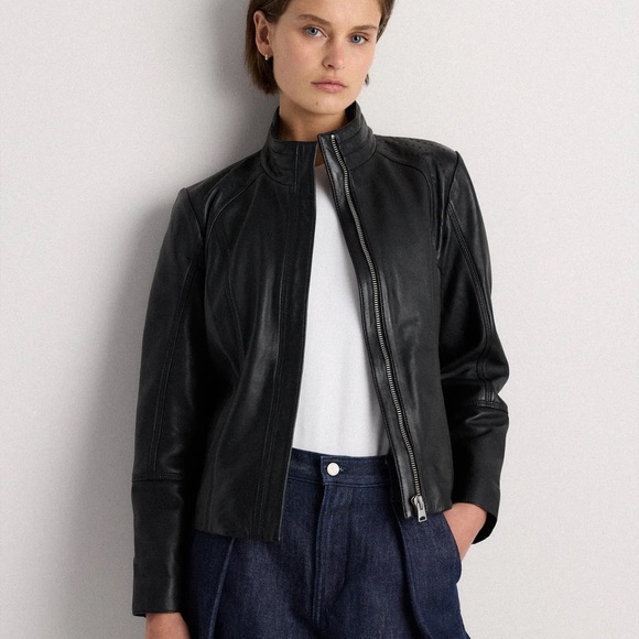 Quince Black 100% Leather Stand-Collar Jacket MEDIUM - Picture 2 of 4